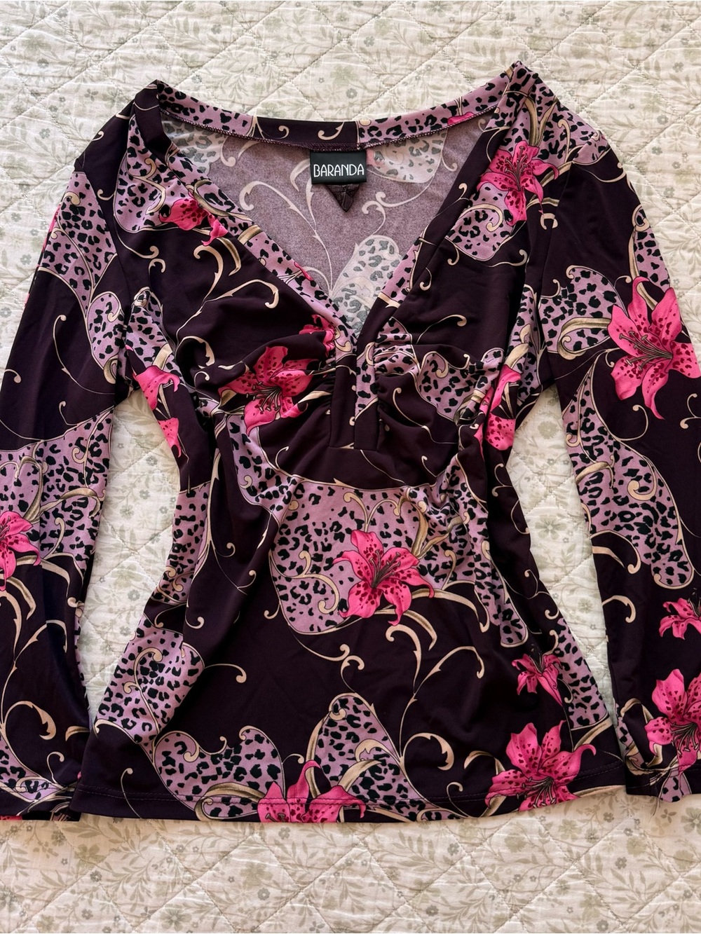 Y2K Baranda pink floral and leopard print long sleeve top